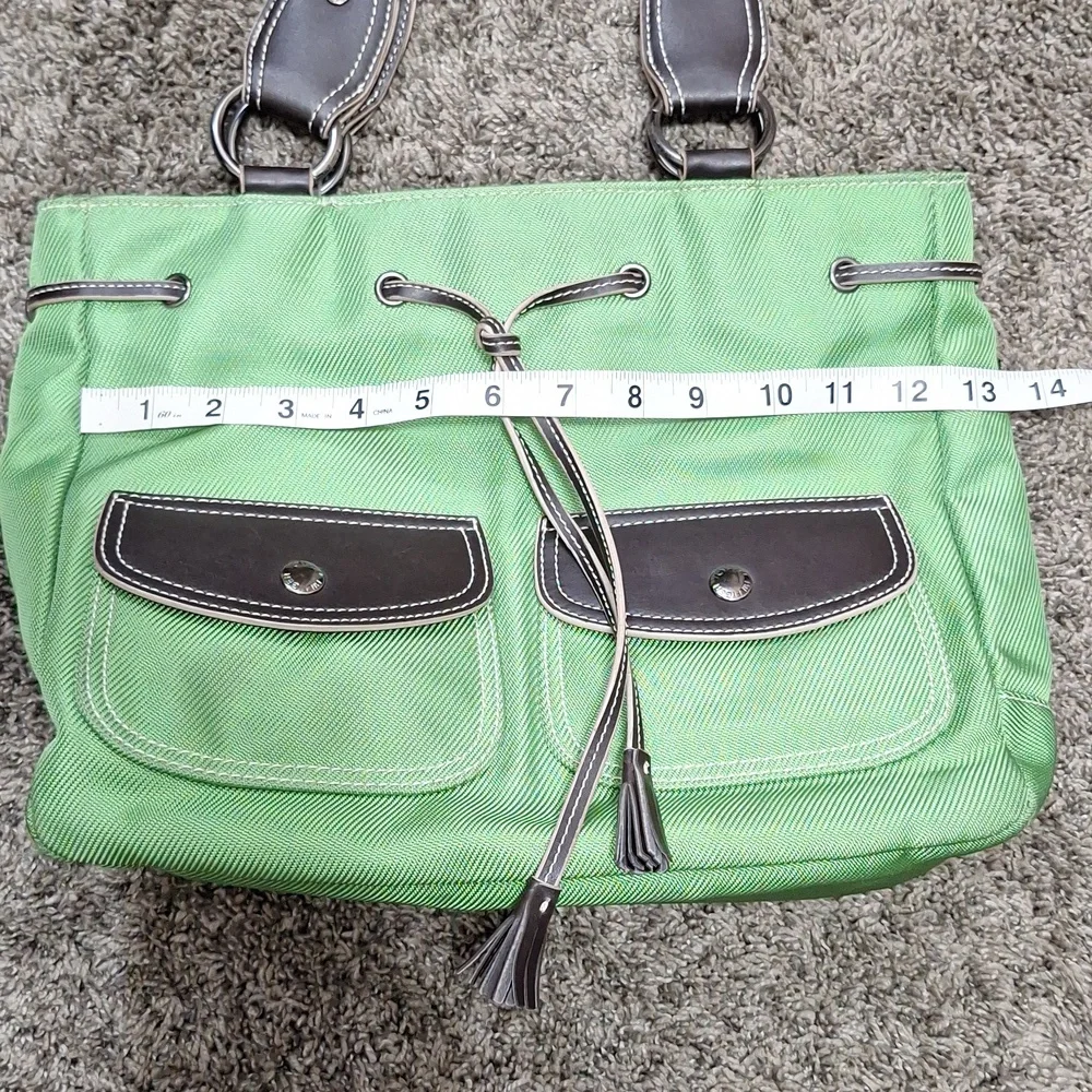 Vintage Tommy Hilfiger canvas handbag purse - green/brown leather - Picture 14 of 16
